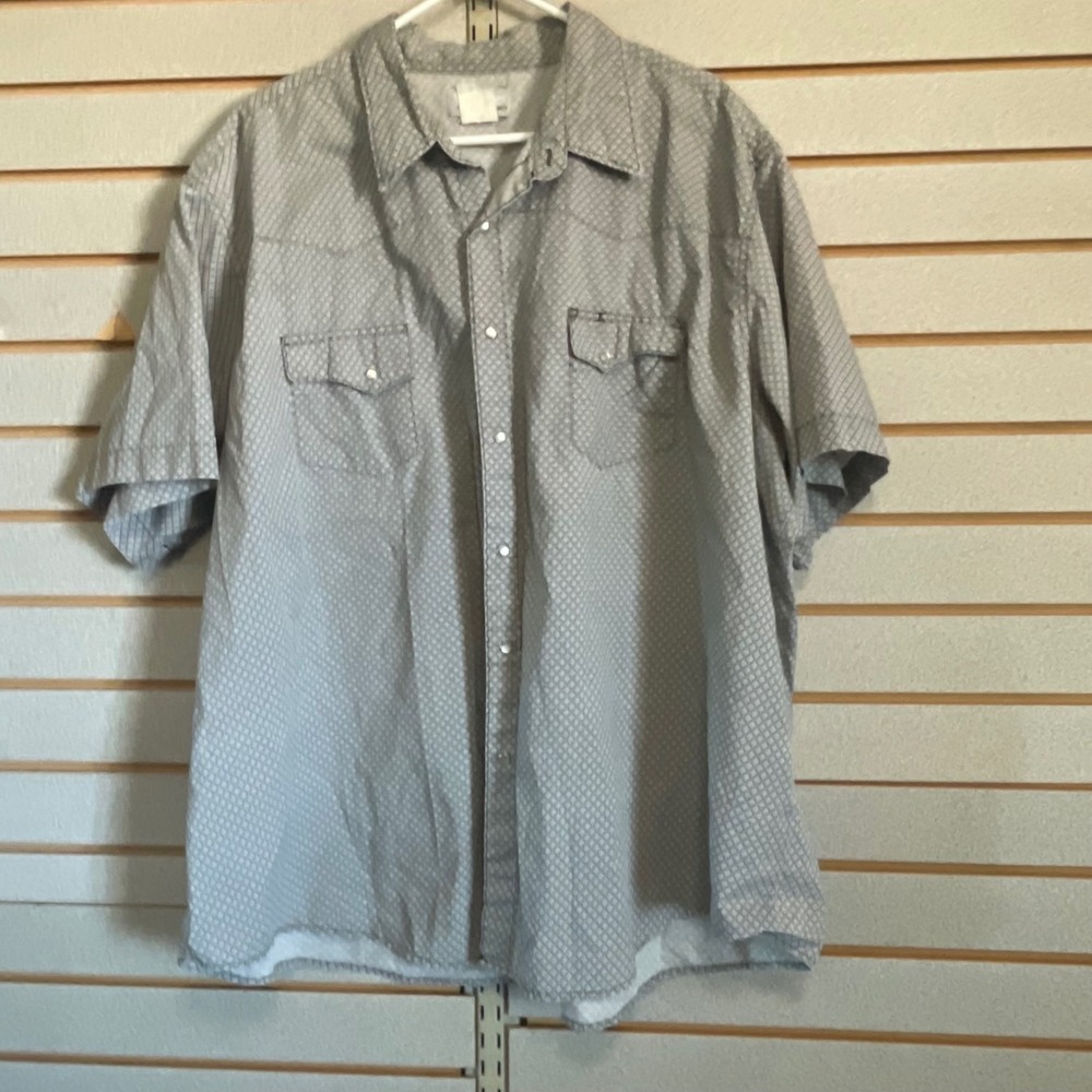 Wrangler Wrancher Mens 3XL Gray Geometric Print Short Sleeve Western Snap Shirt